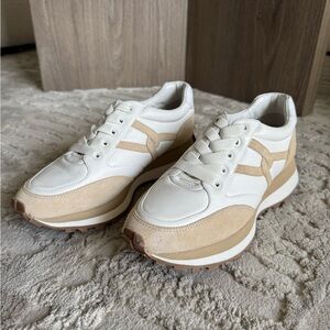 Veronica Beard White and Tan Sneakers